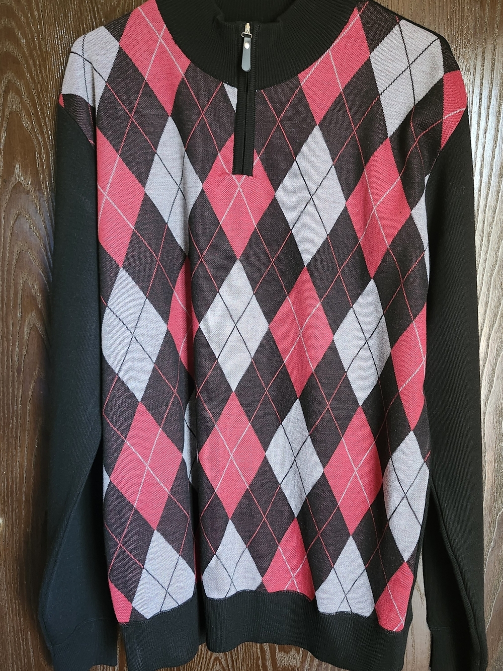 Omega Studio Black Knit Sweater with Burgundy Accent
